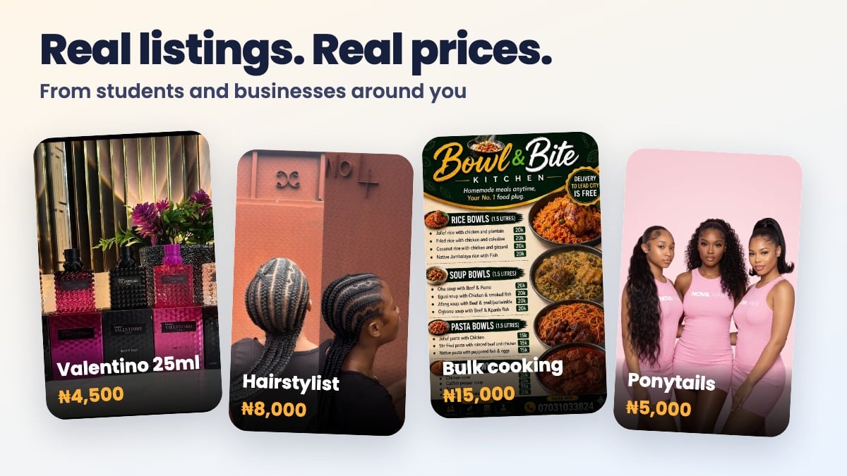 Real listings from students and businesses around you.